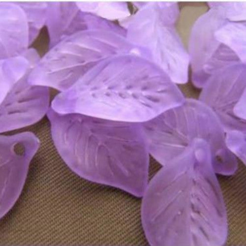 Acrylic Beads, Beech Leaves, Lilac, Frosted, 18mm - BEADED CREATIONS