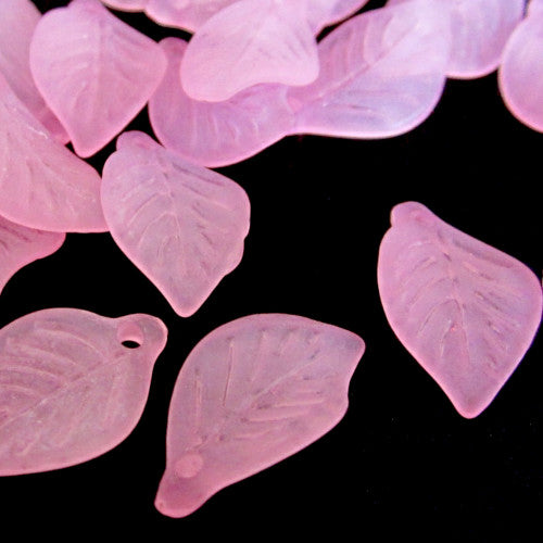 Acrylic Beads, Beech Leaves, Pink, Frosted, 18mm - BEADED CREATIONS