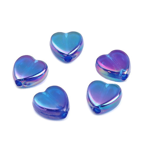 Acrylic Beads, Hearts, Translucent, AB, Dark Blue, 9mm - BEADED CREATIONS