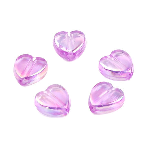 Acrylic Beads, Hearts, Translucent, AB, Purple, 9mm - BEADED CREATIONS