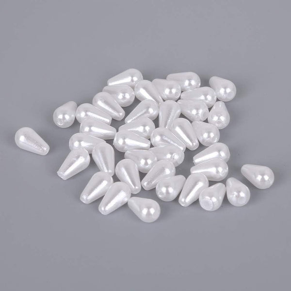 Acrylic Beads, Teardrop, White, Imitation Pearl, 10x6.5mm - BEADED CREATIONS