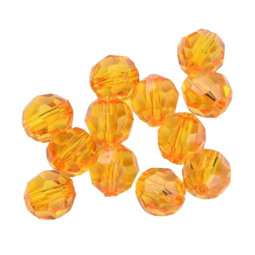 Acrylic Beads, Transparent, Round, Faceted, Orange, 12mm - BEADED CREATIONS