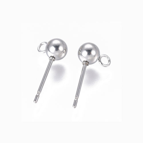 Ball Post Stud Earring Findings, 304 Stainless Steel, With Open Loops, Silver Tone, 16x5mm - BEADED CREATIONS