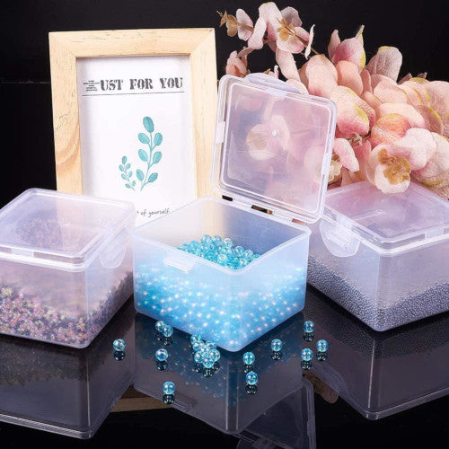 Bead Storage Containers, Plastic, Storage Container Box, Rectangle, With Hinged Lid, 9.6x10cm - BEADED CREATIONS