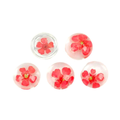 Cabochon, Dome, Seals, Round, Resin, Dried Flowers, Red, Transparent, 12mm - BEADED CREATIONS