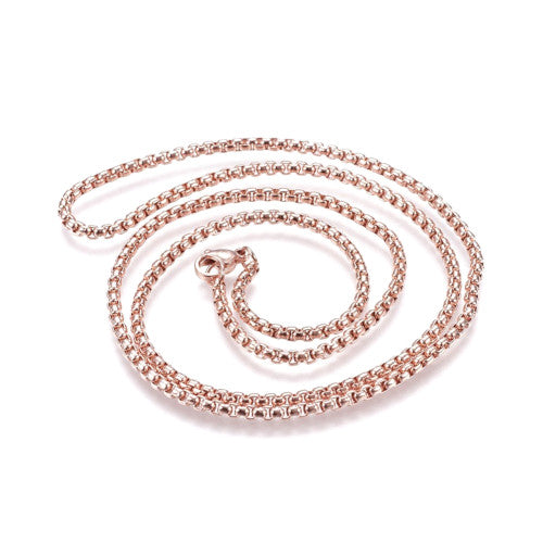 Chain Necklace, 304 Stainless Steel, 2.5mm, Venetian Box Chain Necklace, Rose Gold, 60cm - BEADED CREATIONS