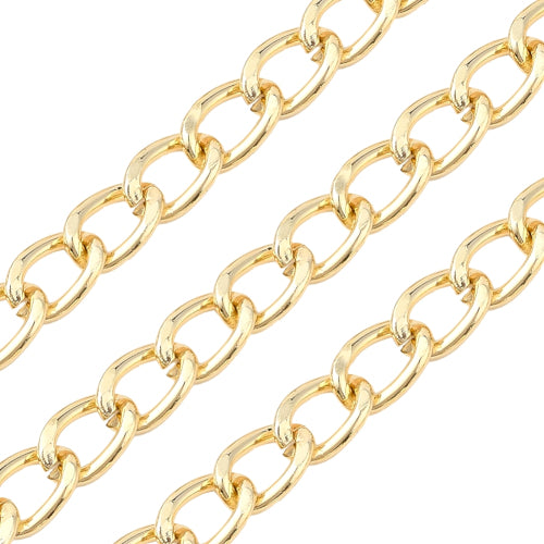 Chain, Aluminium, Twisted Chain, Curb Chain, Open Link, Golden, 10x6.5mm - BEADED CREATIONS