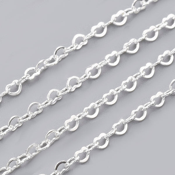 Chain, Brass, Decorative Handmade Chain, Heart Link Chain, Soldered, Silver Plated, 1.8x2.4mm - BEADED CREATIONS