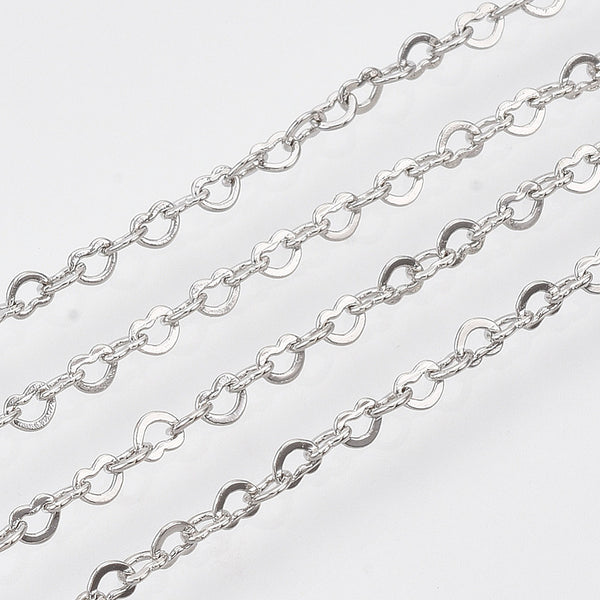 Chain, Brass, Decorative Handmade Chain, Heart Link Chain, Soldered, Silver Tone, 1.8x2.4mm - BEADED CREATIONS