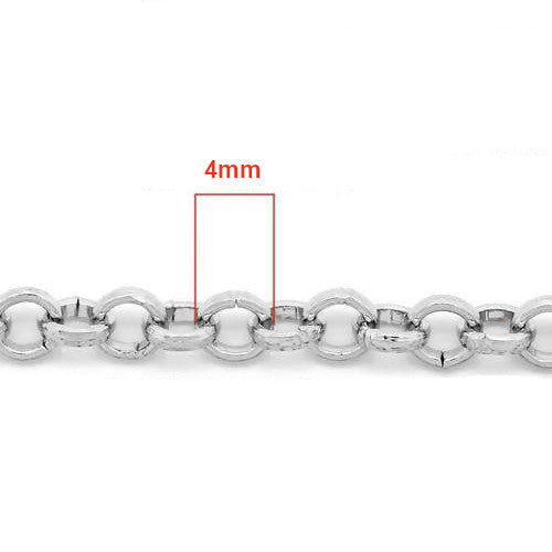 Chain, Iron, Rolo Chain, Belcher Chain, Open Link, Silver Plated, 4mm - BEADED CREATIONS