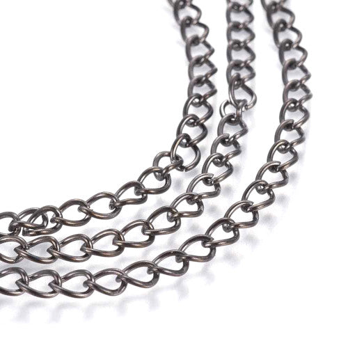 Chain, Iron, Twisted Chain, Curb Chain, Open Link, Gunmetal, 5x3.5mm - BEADED CREATIONS