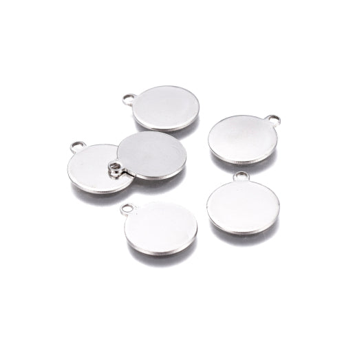 Charms, 201 Stainless Steel, Stamping Blank Tags, Flat, Round, Silver Tone, 14mm - BEADED CREATIONS