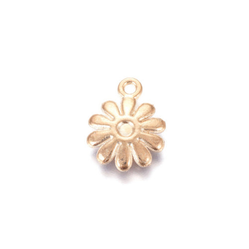 Charms, Daisy, Flower, Single-Sided, White, Enameled, Light Gold Alloy, 15mm - BEADED CREATIONS