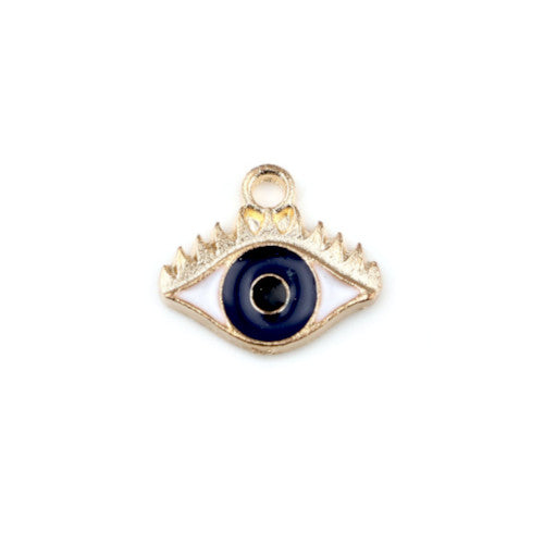 Charms, Evil Eye, Black, Enameled, Gold Plated, Alloy, 13mm - BEADED CREATIONS
