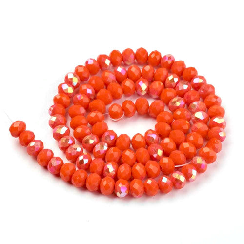 Crystal Glass Beads, Electroplated, Rondelle, Faceted, Opaque, Orange Red, Half AB Plated, 4mm - BEADED CREATIONS