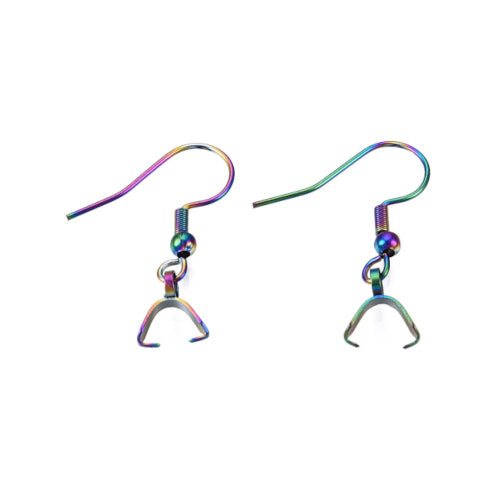 Earring Hooks, 304 Stainless Steel, Ear Wires, Ball And Coil, With Ice Pick Pinch Bails, Electroplated, Rainbow, 27mm - BEADED CREATIONS