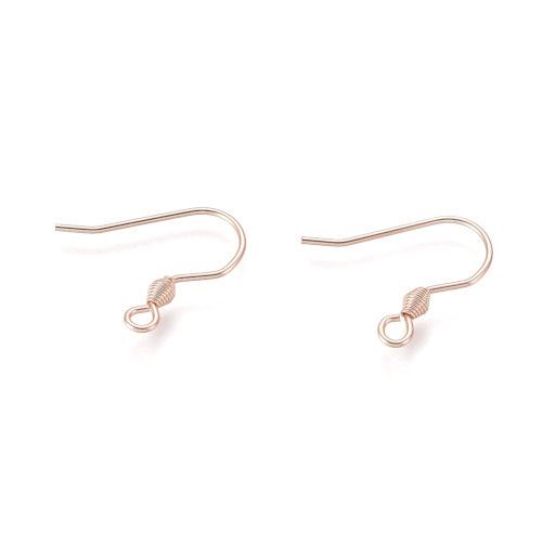 Earring Hooks, 304 Stainless Steel, Ear Wires, With Horizontal Loop And Spiral, Rose Gold, 17mm - BEADED CREATIONS