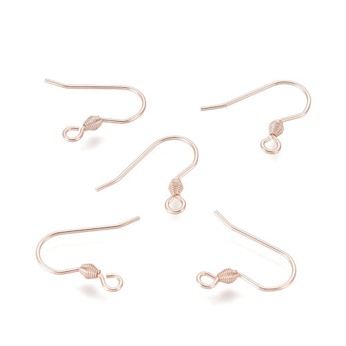Earring Hooks, 304 Stainless Steel, Ear Wires, With Horizontal Loop And Spiral, Rose Gold, 17mm - BEADED CREATIONS