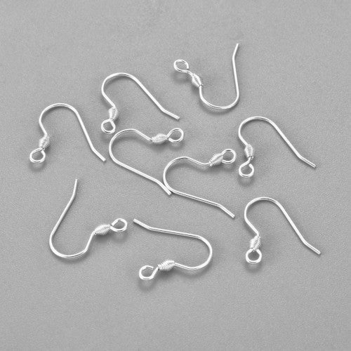 Earring Hooks, 304 Stainless Steel, Ear Wires, With Horizontal Loop And Spiral, Silver Plated, 17mm - BEADED CREATIONS