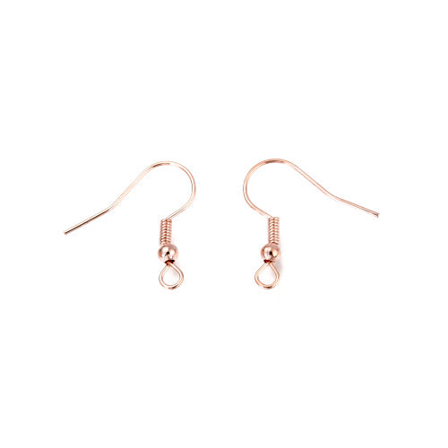 Earring Hooks, Iron, Ear Wires, Ball And Coil, With Horizontal Loop, Rose Gold, 19mm - BEADED CREATIONS