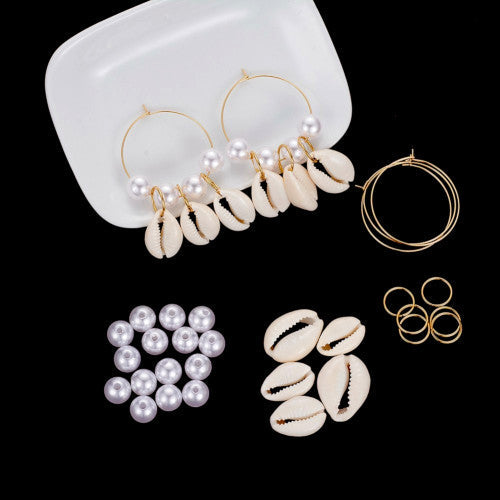 Earring Making Kit, 304 Stainless Steel Hoops, Jump Rings, Acrylic Pearl Beads, Cowrie Shell Beads - BEADED CREATIONS