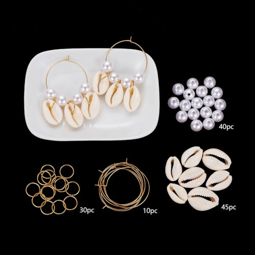 Earring Making Kit, 304 Stainless Steel Hoops, Jump Rings, Acrylic Pearl Beads, Cowrie Shell Beads - BEADED CREATIONS