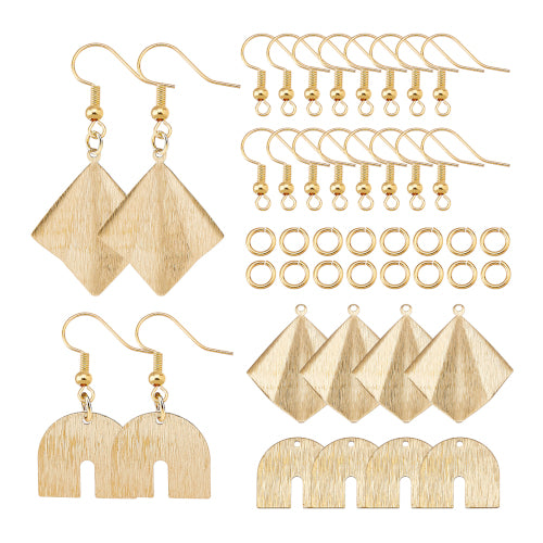 Earring Making Kit, Golden, Geometric Pendants, Brass Pendants, Earrings Hooks, Jump Rings - BEADED CREATIONS