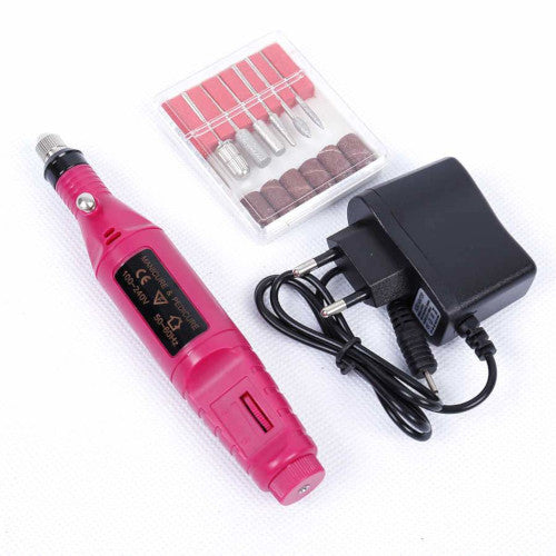 Electric Nail Drill Machine,  With Drill Bits, Portable, Rose Pink - BEADED CREATIONS