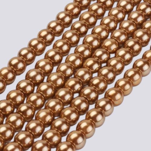 Glass Pearl Beads, Light Copper, Round, 4mm - BEADED CREATIONS