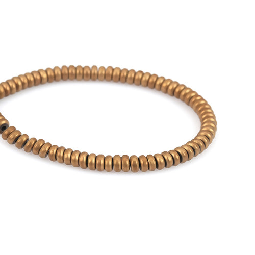 Hematite Beads, Rondelle, Non-Magnetic, Matte Gold, Electroplated