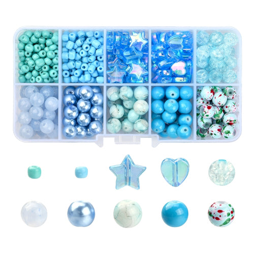 Jewelry Making Kit, Blue, Round, Hearts, Stars, Acrylic And Glass Beads - BEADED CREATIONS