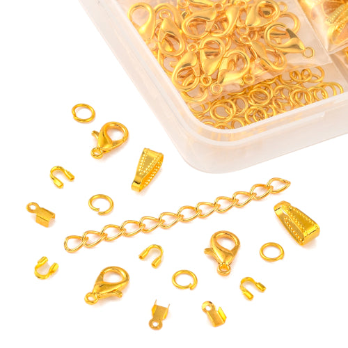 Jewelry Making Kit, Clasps, Jump Rings, Crimp Ends, End Chains, Bails, Wire Guardians, Golden - BEADED CREATIONS