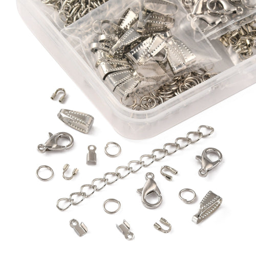 Jewelry Making Kit, Clasps, Jump Rings, Crimp Ends, End Chains, Bails, Wire Guardians, Silver Tone - BEADED CREATIONS