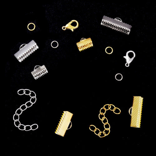 Jewelry Making Kit, Ribbon Ends, Lobster Clasps, Jump Rings, Chain Extenders, Alloy, Gold And Silver - BEADED CREATIONS