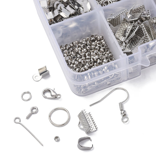Jewelry Making Kit, Silver Tone, Pins, Bails, Crimps, Earring Hooks, Jump Rings - BEADED CREATIONS