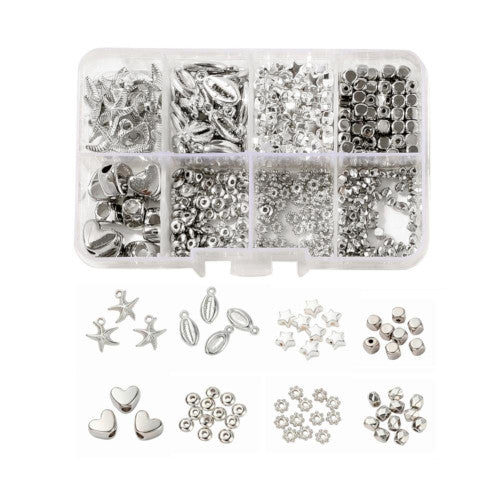 Jewelry Making Kit, Assorted, Spacer Beads, Charms, Silver, 515