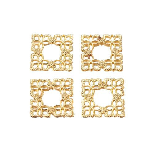 Links, Square, Filigree Joiners, 18K Gold Plated, Alloy, Focal, 15mm - BEADED CREATIONS
