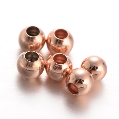 Metal Beads, Round, Rose Gold, Brass, 3mm. - BEADED CREATIONS