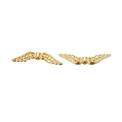 Metal Beads, Tibetan Style, Angel Wings, Double-Sided, Cut-Out, Golden, Alloy, 7.5x30mm - BEADED CREATIONS