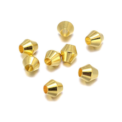 Metal Spacer Beads, Bicone, Smooth, Golden, Brass, 4mm - BEADED CREATIONS
