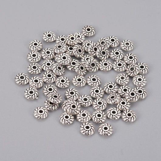 Metal Spacer Beads, Heishi Spacer, Tibetan Style, Rondelle, Flat, Round, Twist, Antique Silver, Alloy, 6mm - BEADED CREATIONS