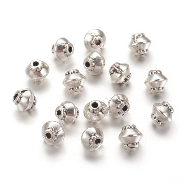 Metal Spacer Beads, Tibetan Style, Bicone, Ornate, Antique Silver, Alloy, 5mm - BEADED CREATIONS