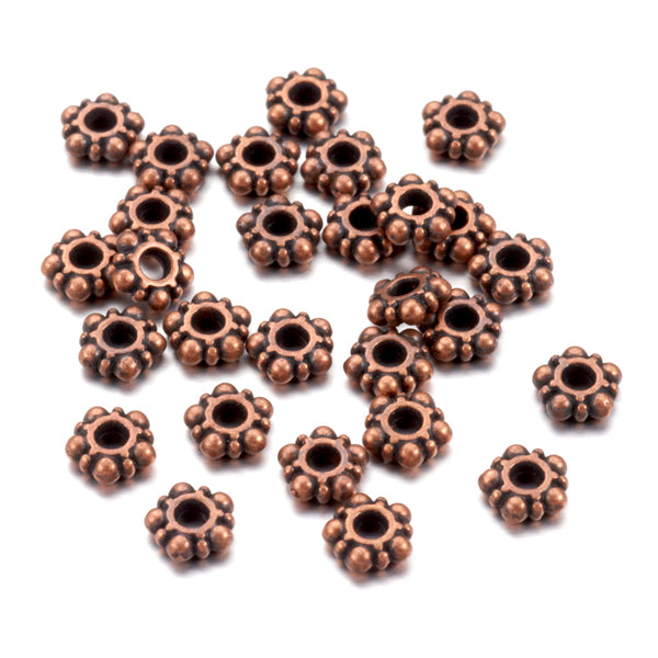 Metal Spacer Beads, Tibetan Style, Daisy Spacer Beads, Red Copper, Alloy, 5.8mm - BEADED CREATIONS