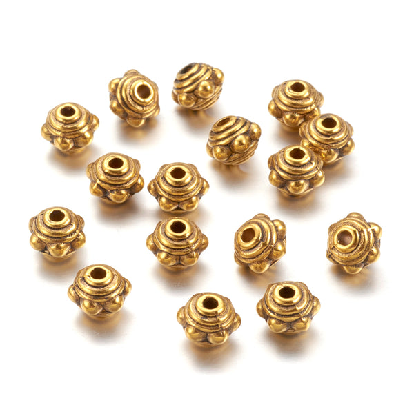 Metal Spacer Beads, Tibetan Style, Studded Beaded Rondelle, Golden, Alloy, 7mm - BEADED CREATIONS