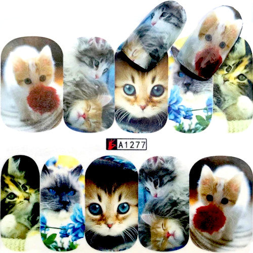 Nail Art, Water Transfer, Decals, Cats, Animals, Nail Art Sliders, Multicolored. A1277 - BEADED CREATIONS
