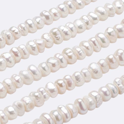 Pearl Beads, Natural, Freshwater, Cultured, Flat Round, White, 3-3.5x6-6.5x5.5-6mm - BEADED CREATIONS