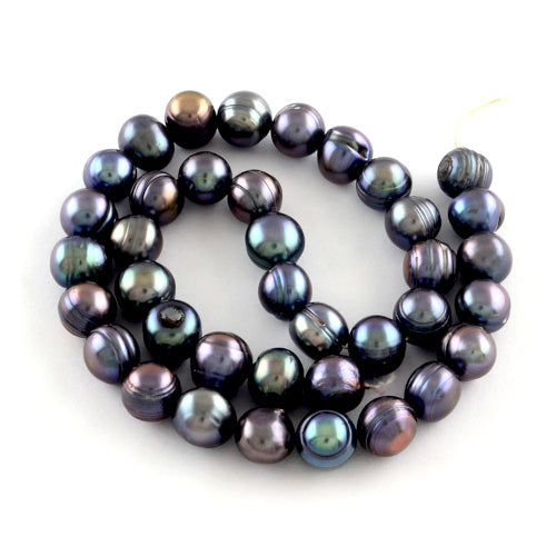 Pearl Beads, Natural, Freshwater, Cultured, Potato, (Dyed) Prussian Blue, 7-10mm - BEADED CREATIONS