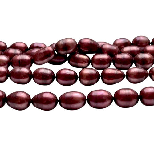 Pearl Beads, Natural, Freshwater, Cultured, Rice, Cranberry, 6.5-8x5-5.5mm - BEADED CREATIONS