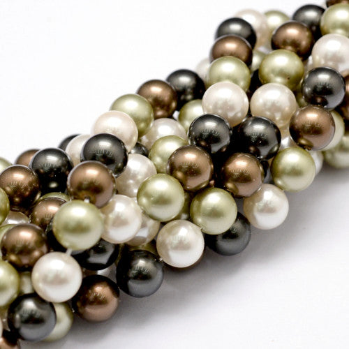Pearl Beads, Shell Pearl Beads, Grade A, Round, Green Mix, 8mm - BEADED CREATIONS