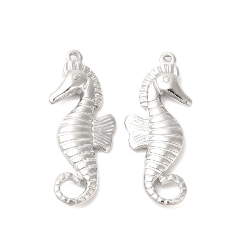 Pendants, 304 Stainless Steel, Seahorse, Double-Sided, Silver, 30mm - BEADED CREATIONS